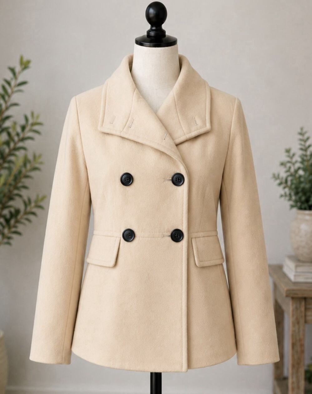 Old Navy Women's Double-Breasted Pea Coat Lined Beige S
